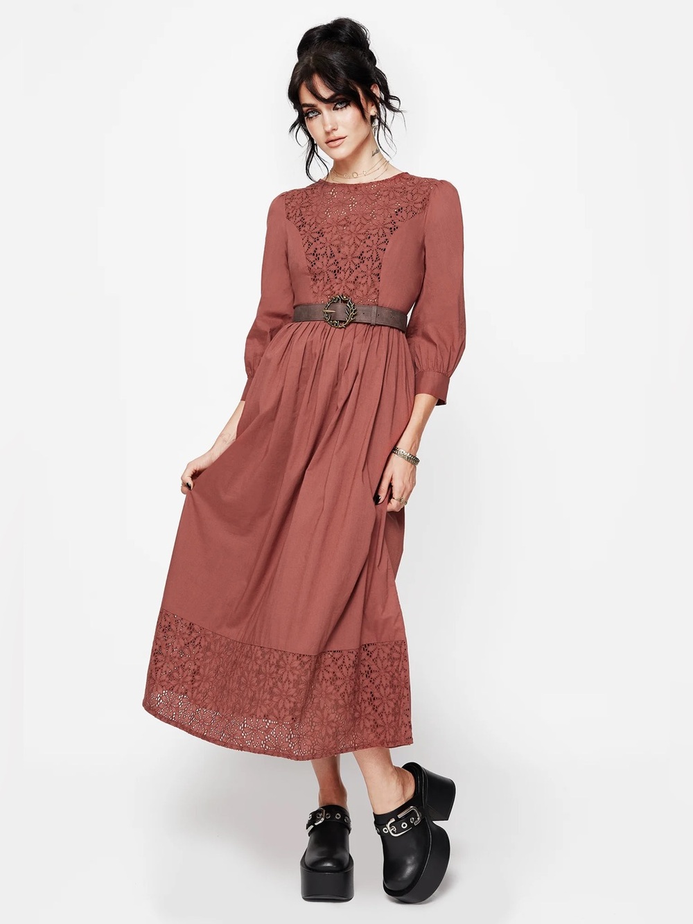 NWT Disturbia Cavern Cotton Broderie Button Up Midaxi Dress US 10 / UK 14